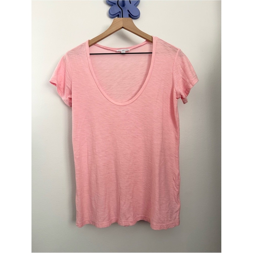 James Perse 1 Small Deep Scoop Neck Tee Light Pink Sheer Lightweight